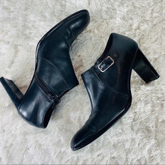 90s Black Square Toe Bootie Sz 8 Apostrophe Brand - Picture 2 of 10